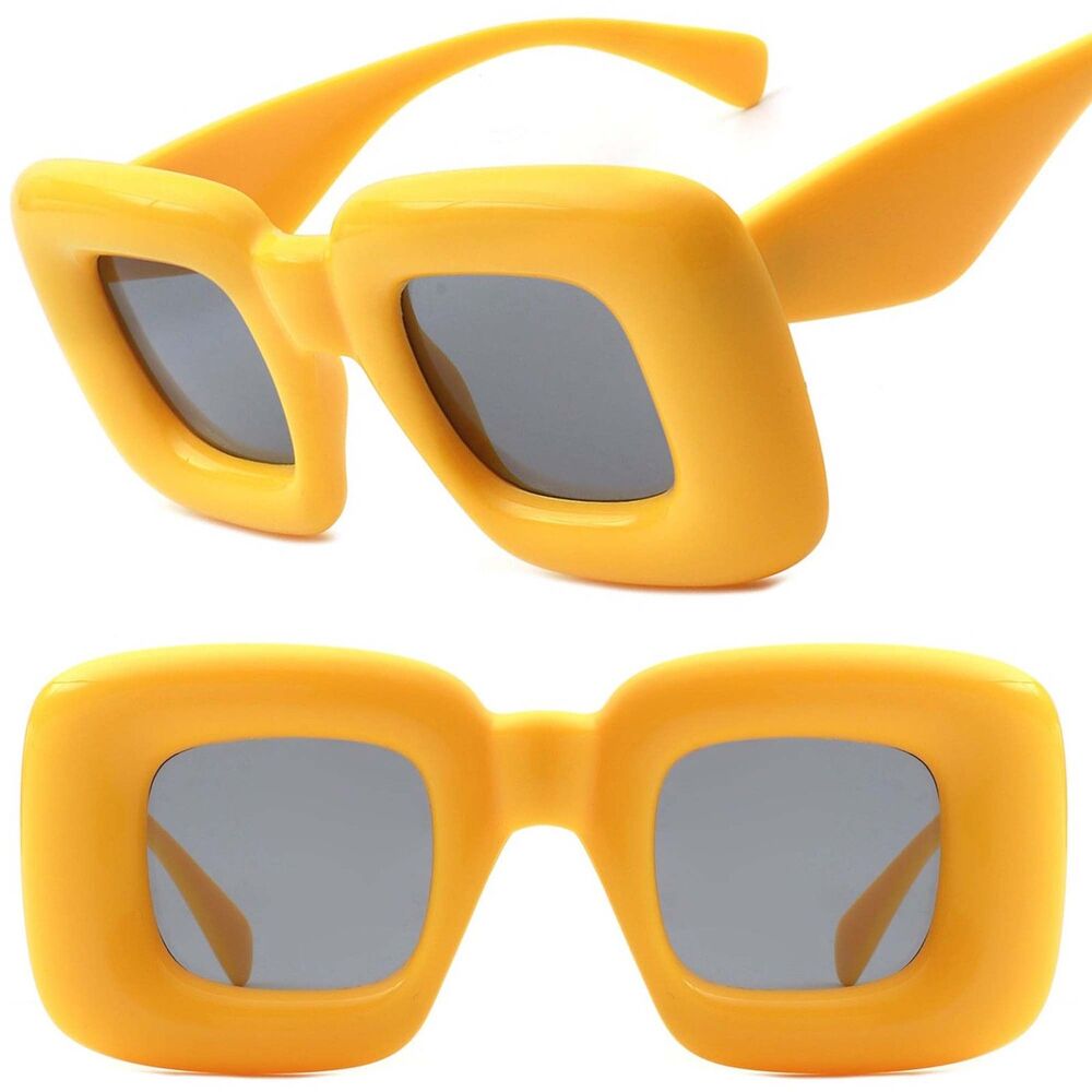 Square Irregular Chic Chunky Bloated Balloon Fashion Womens Yellow Sunglasses
